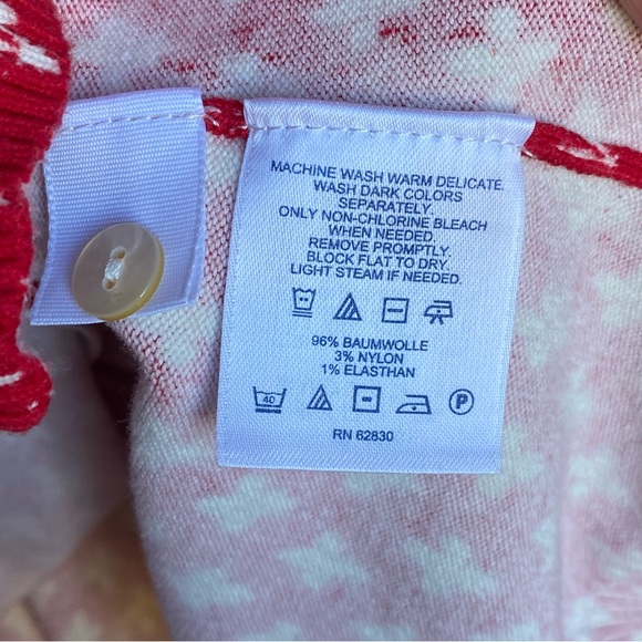 Lands’ End Fleur De Lys Cardigan Red and White Size Medium - Picture 8 of 8